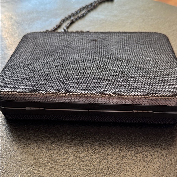 WHBM Pewter/Gray/Silver Sequin Box Clutch with Paper Clip Chain Strap - Picture 11 of 13